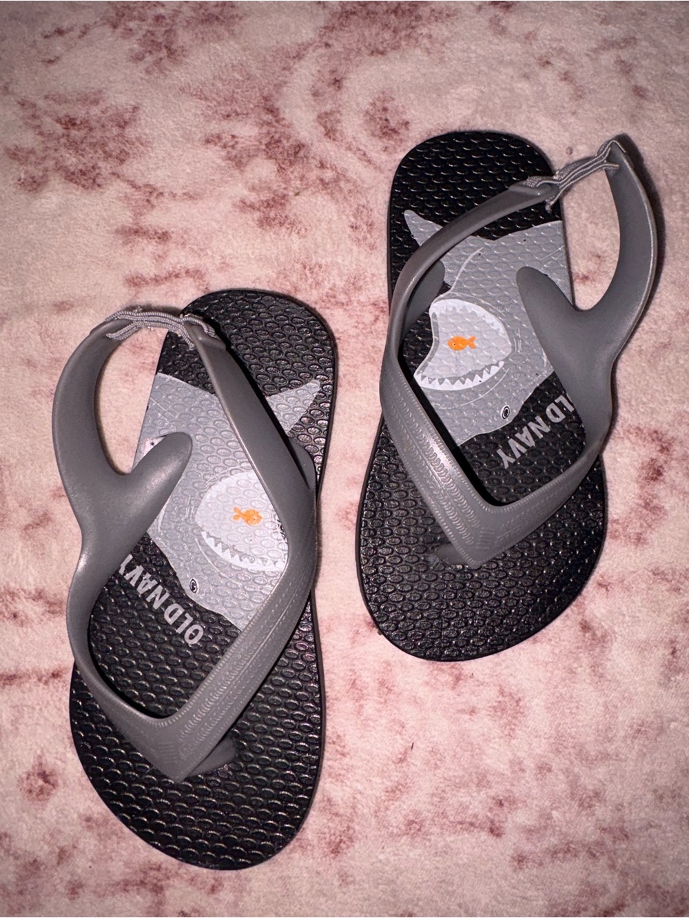 Old Navy Boys Size 8 Shark Flip Flops Black Back Strap NEW
